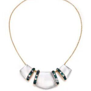 NWT$325 ALEXIS BITTAR Sport Deco Lucite & Crystal 3 Part Cabochon Bib Necklace